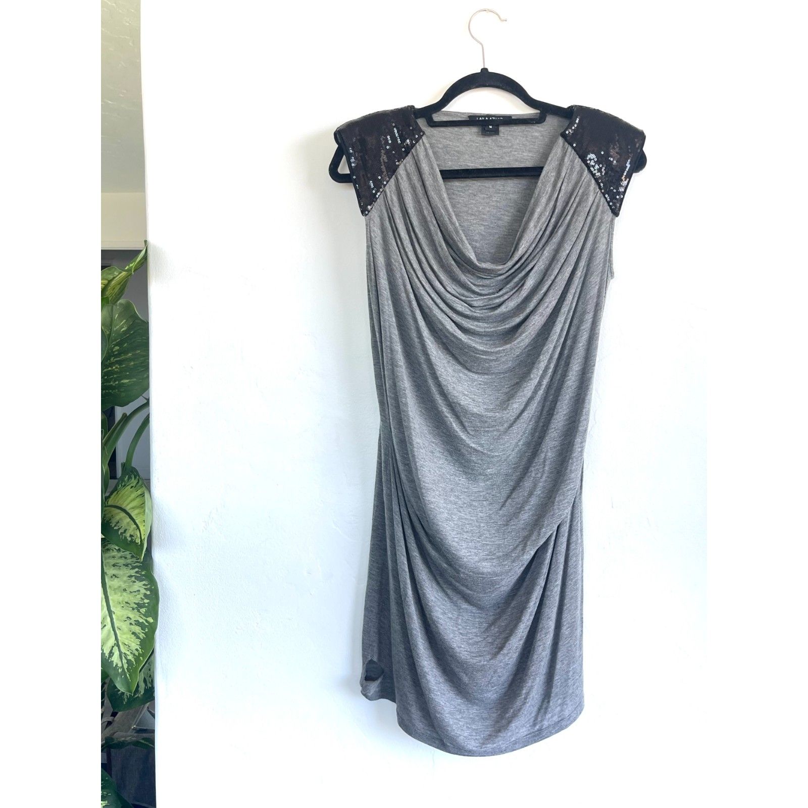 Laila Azhar Gray Draped Mini Dress With Sequin Shoulders